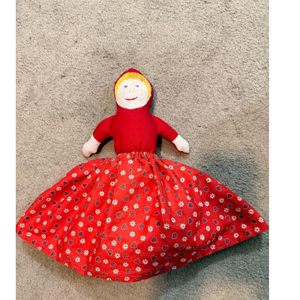Vintage Topsy Turvy Flip Doll Handmade Reversible Folk Art Cotton Floral Red 12"